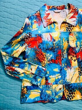 erin london Multicolor Abstract Floral / Animal Jacket in Blue, Red, Yellow